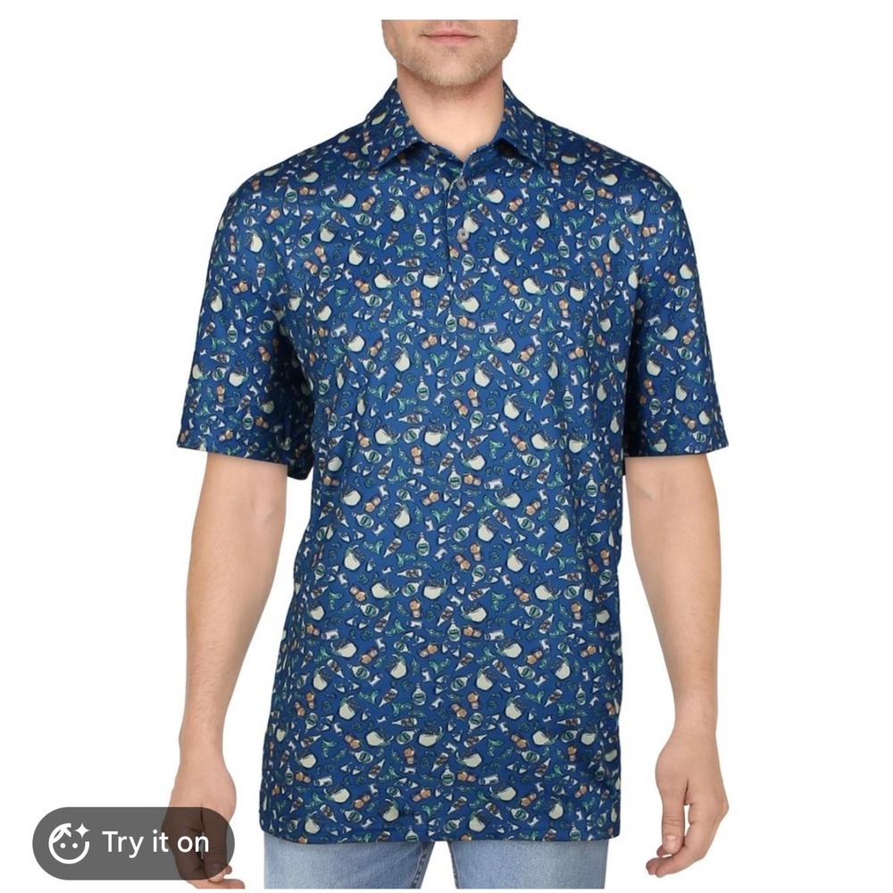 Southern Tide Men Margarita Tequila Cocktail Print Performance Polo Shirt Blue L